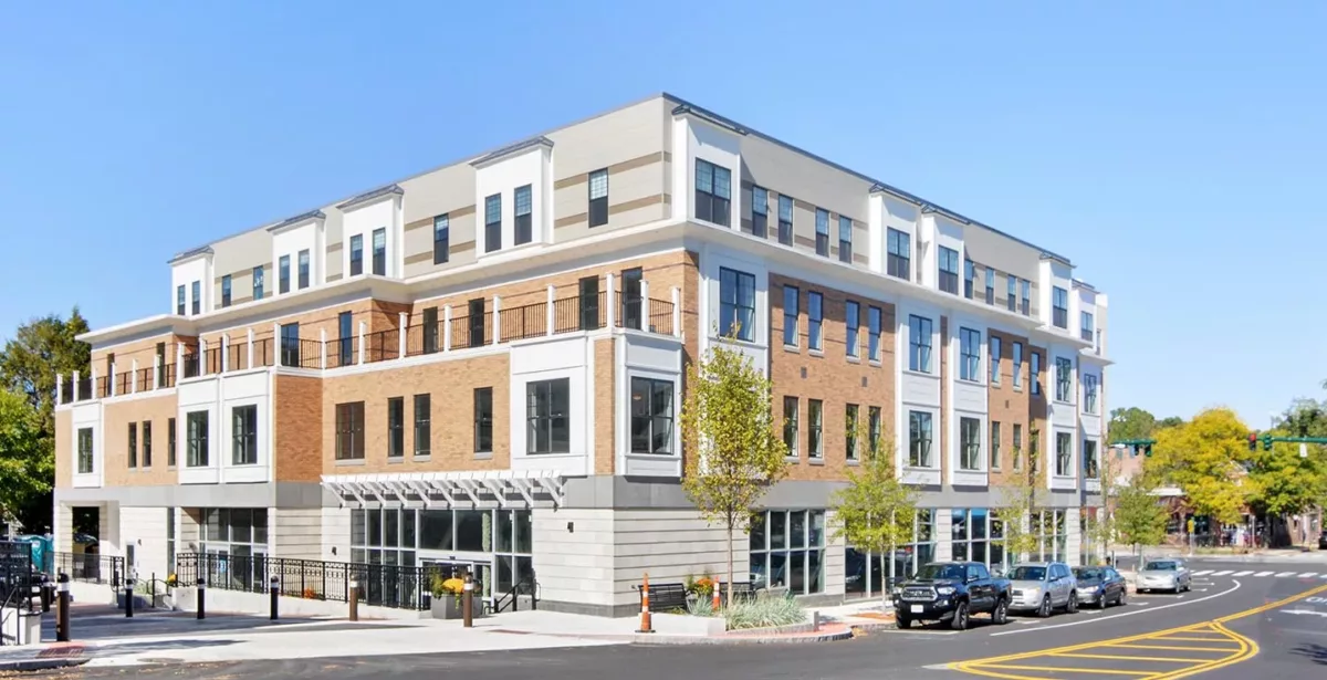Exterior and street view of The Bradford at Belmont