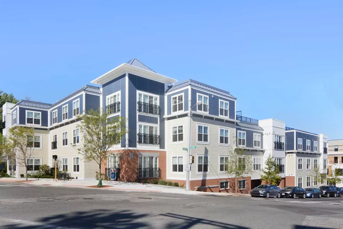 Exterior and street view of The Bradford at Belmont