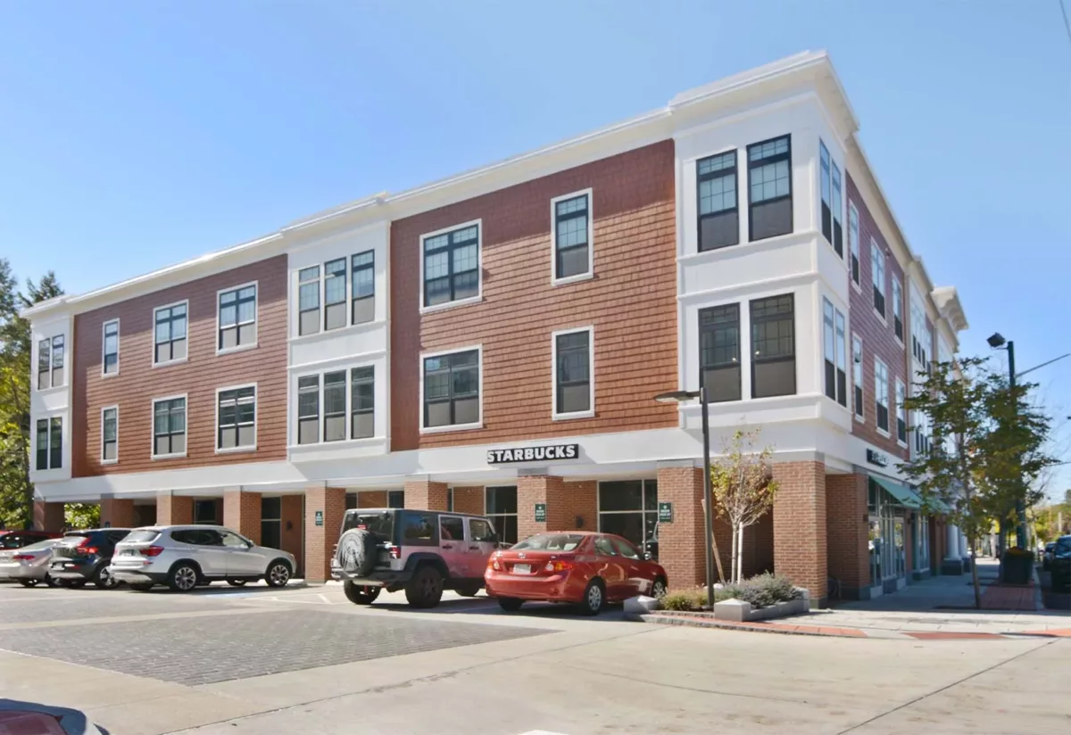 Exterior and street view of The Bradford at Belmont