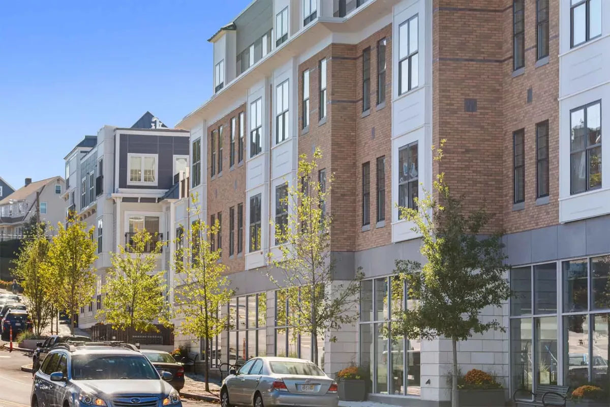 Exterior and street view of The Bradford at Belmont